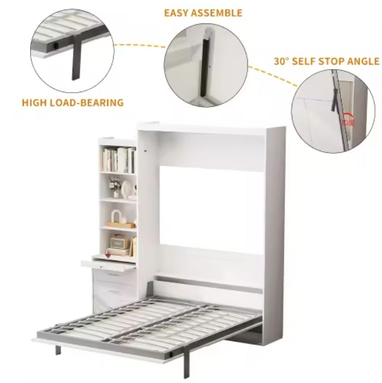 Multifunctional Modern Murphy Bed with Pull-Out Table Simple Design Home Furniture Wood Panel Use