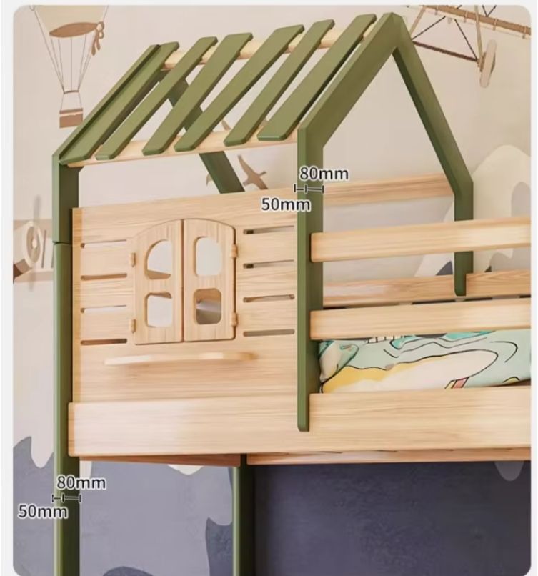 Modern Children's High and Low Bunk Bed with Play Swing Frame Solid Pine Wood Panel Bed for Home Furniture
