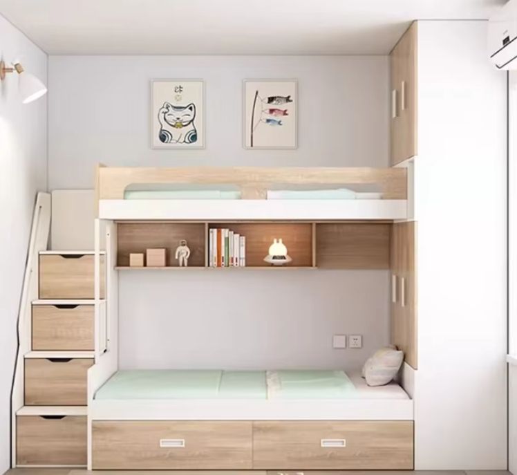 Multifunctional Adult High Low Bed Integrated Small Unit Children's Bunk Bed with Wardrobe for Bedroom