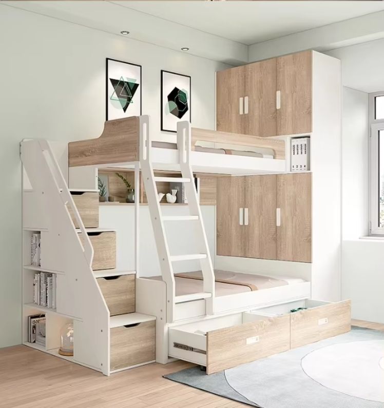 Multifunctional Adult High Low Bed Integrated Small Unit Children's Bunk Bed with Wardrobe for Bedroom