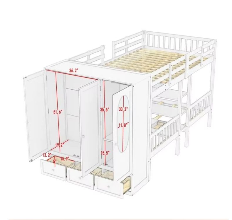 Modern Twin over Twin Full Bunk Bed with 3 Drawers Shelves Pine Wood Panel for Kids for School Hotel Hospital Outdoor Use