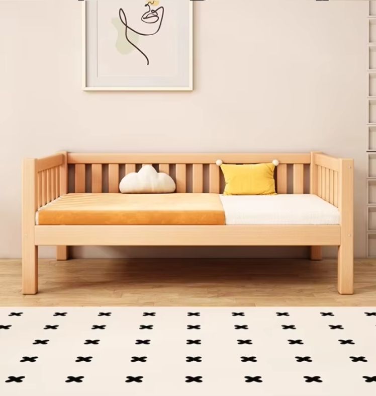 Children's Splicing Single Bed Pure Solid Wood Baby Bed for Boys and Girls Featuring a Princess-Themed Design