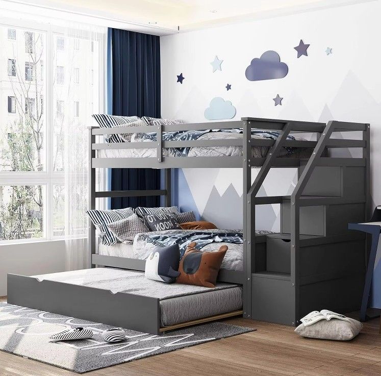 Children Bunk Bed Wooden Bunk Bed Full Size Pine Wood Bunk Bed Set for Children