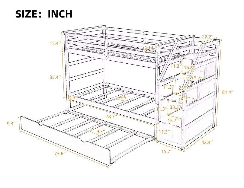 Children Bunk Bed Wooden Bunk Bed Full Size Pine Wood Bunk Bed Set for Children