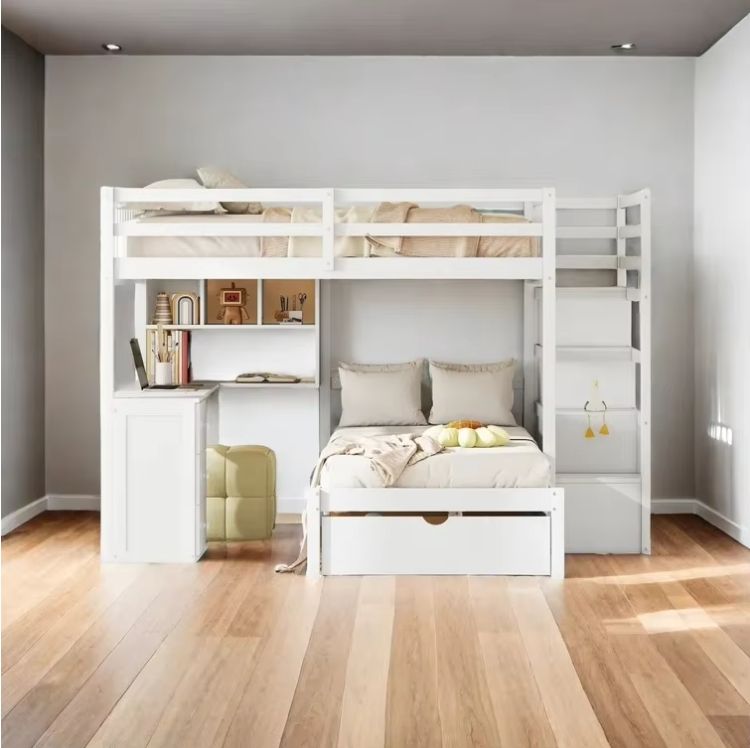 Kids' Beds with Bunk Bed Desk Drawers and Shelves
