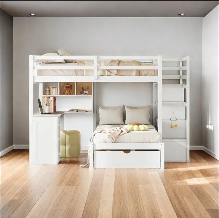 Kids' Beds with Bunk Bed Desk Drawers and Shelves