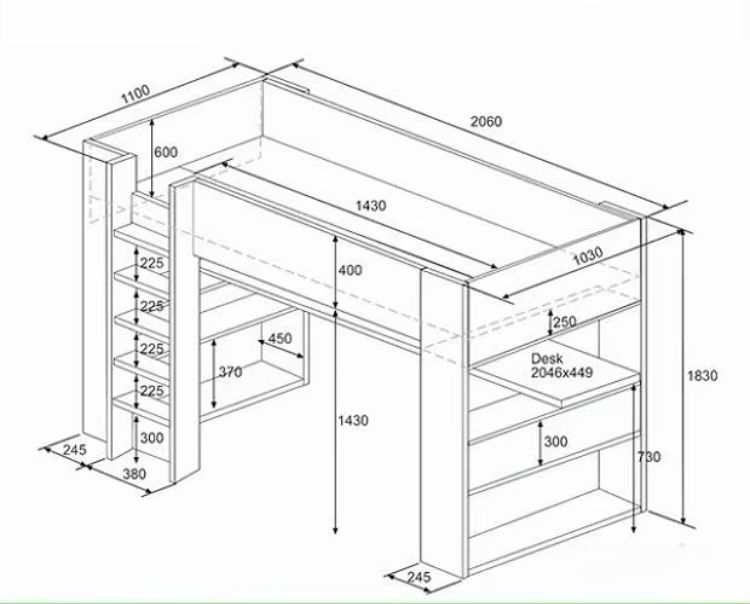 Cool Kids Bedroom Bunk Bed Design Wooden High Sleeper Loft Bed with Gaming Table for Boys Hot Playroom Furniture Children