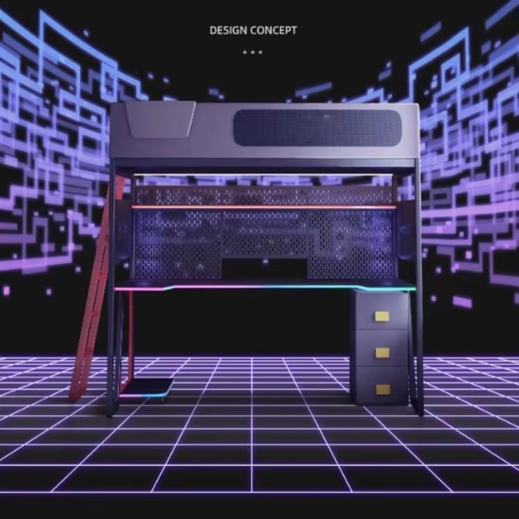 Children's Double-Decker Integrated Elevated Bed and Desk New Design for Bedroom Small Unit for Esports Room and Home Study
