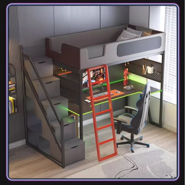 Children's Double-Decker Integrated Elevated Bed and Desk New Design for Bedroom Small Unit for Esports Room and Home Study