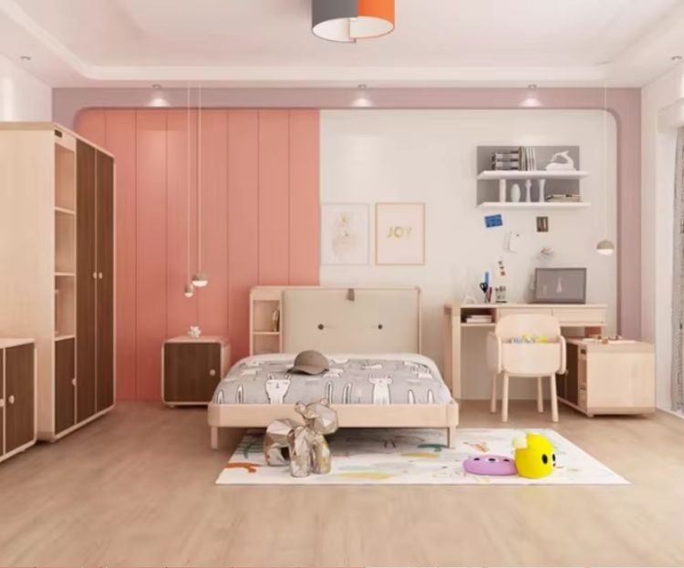 Modern Simple White Wax Solid Wood Single Bed Nordic Style Kids' Bedroom Wooden Large Bed Children's Furniture