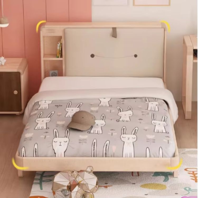 Modern Simple White Wax Solid Wood Single Bed Nordic Style Kids' Bedroom Wooden Large Bed Children's Furniture