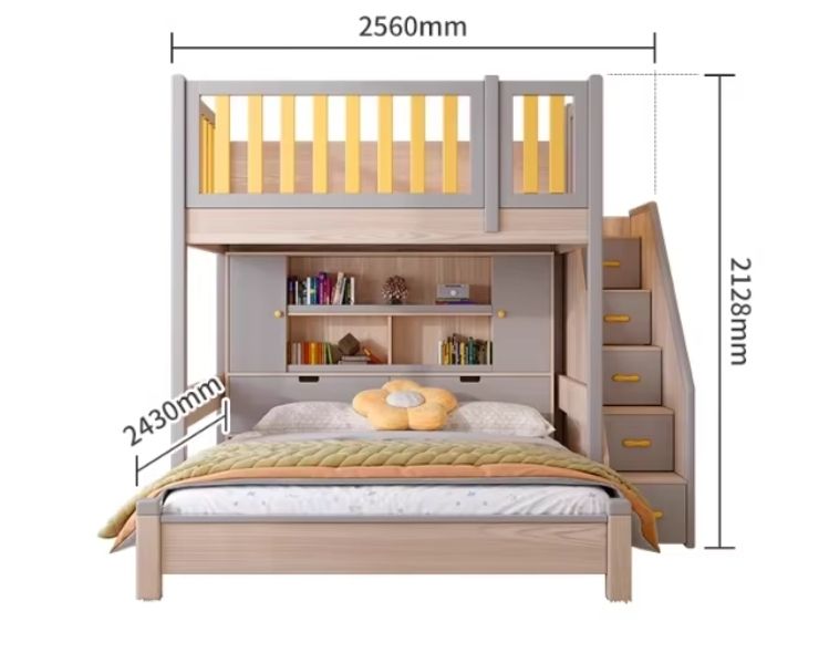 Solid Wood Interlocking Bunk Beds with Desks and Wardrobes Elevated Children's Beds with Combined Furniture Features