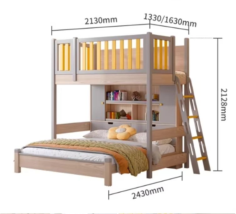 Solid Wood Interlocking Bunk Beds with Desks and Wardrobes Elevated Children's Beds with Combined Furniture Features