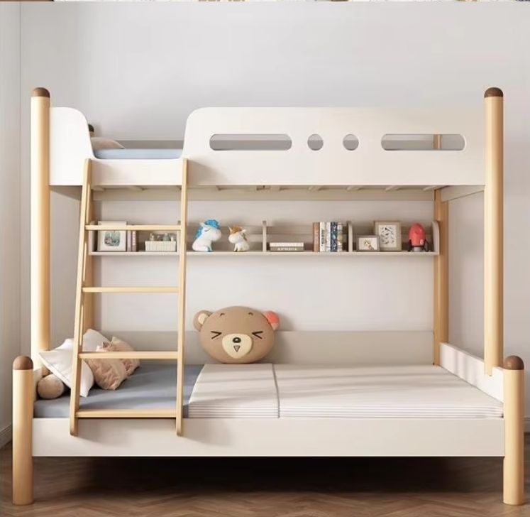 Modern All Solid Wood High-Low Bunk Bed for Children Car Bed Design for School and Home with Mother's Bed for Bedroom