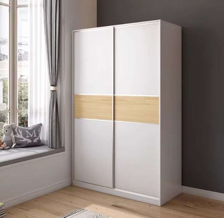Modern Nordic-Style Two-Door Sliding Wardrobe Minimalist Wooden Color Bedroom Furniture Multifunctional Windbreaker Laundry Use