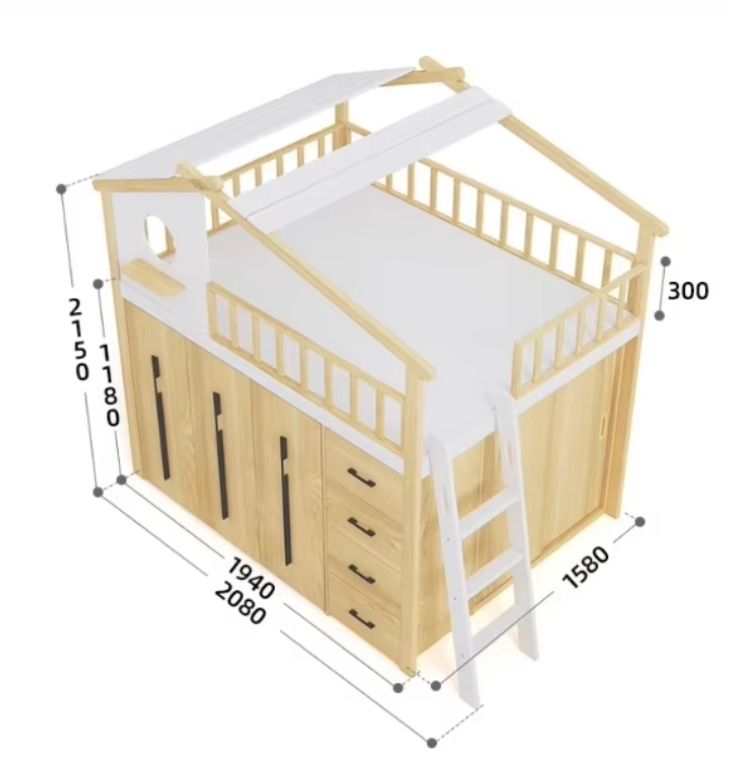 Customized Children's Solid Wood Treehouse Bed with Thick Bottom Cabinet Small-Sized Wooden House Wardrobe Bed