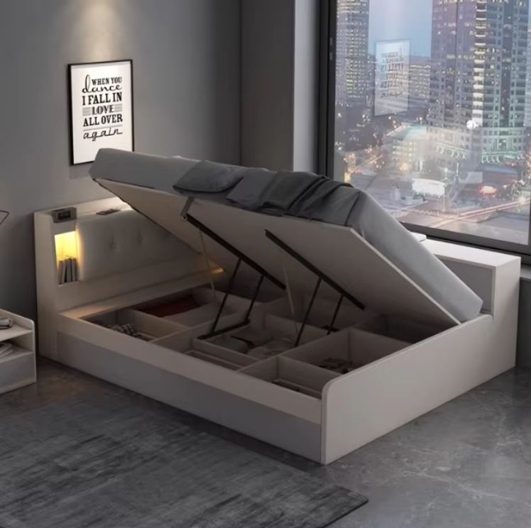 Modern Minimalist 1M Children's Single Bed with High Box Storage 1.5M Tatami Storage Board Bed Wood Panel Style