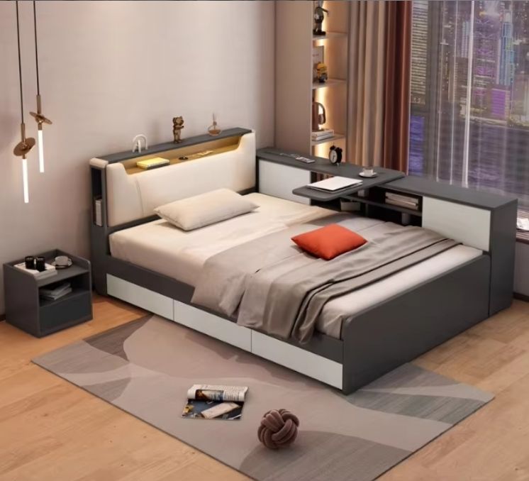 Modern Minimalist 1M Children's Single Bed with High Box Storage 1.5M Tatami Storage Board Bed Wood Panel Style