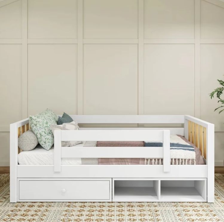 Montessori Full-Size Natural Wood Bed for Boys