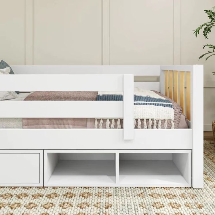 Montessori Full-Size Natural Wood Bed for Boys