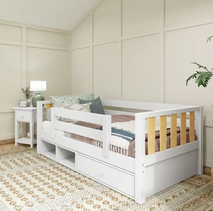 Montessori Full-Size Natural Wood Bed for Boys