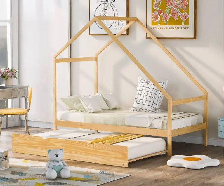 Factory price customized safe and reliable house type platform bed playhouse design baby bed for kids Montessori floor bed