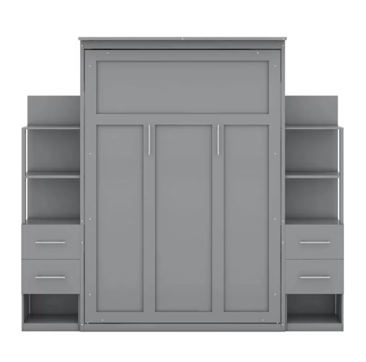 Full-Size Murphy Bed with LED Lights Wall-mounted Shelves Drawers