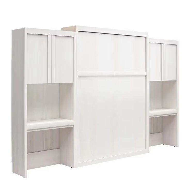 Modern Murphy Bed with 2 Vanity/Desk Storage Cabinets and Drawers Convenient Wall-Mounted Furniture Solution