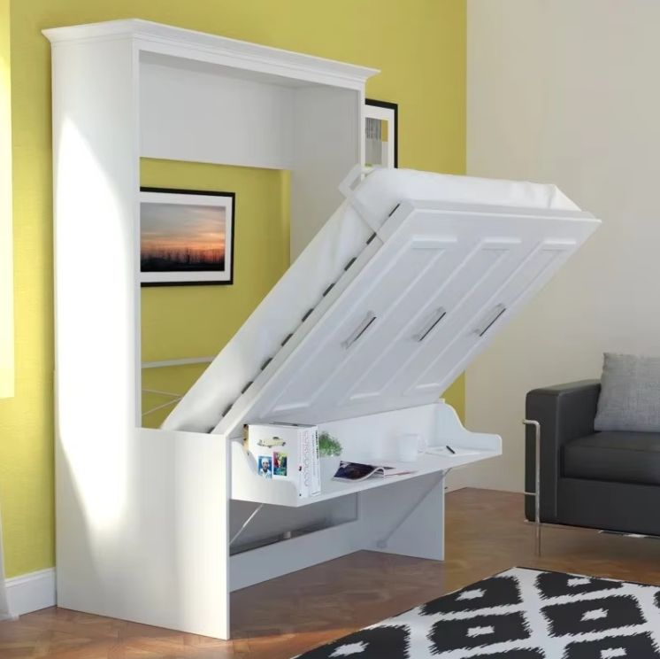 Modern Wall-Mounted Murphy Bed with Desk Convenient Home Furniture Solution Panel Wood Style