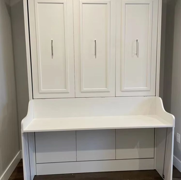 Modern Wall-Mounted Murphy Bed with Desk Convenient Home Furniture Solution Panel Wood Style