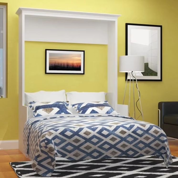 Modern Wall-Mounted Murphy Bed with Desk Convenient Home Furniture Solution Panel Wood Style