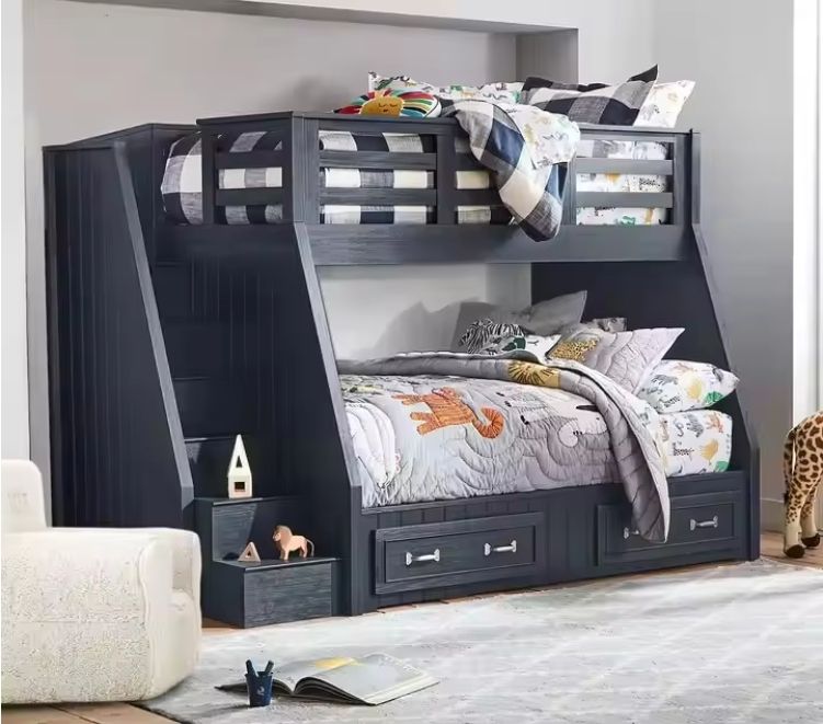 Kids Wooden Twin-Over-Full Stair Bunk Bed Made from Durable Pine Wood
