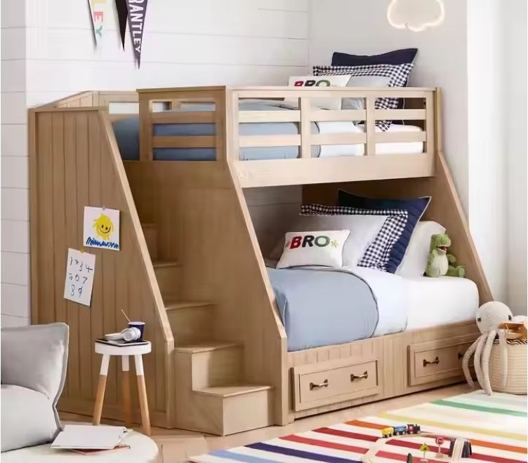 Kids Wooden Twin-Over-Full Stair Bunk Bed Made from Durable Pine Wood