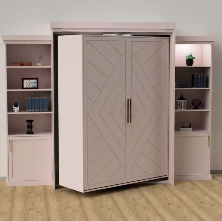 Modern Wood Panel Style Murphy Bed with Rotating Design for Living Room Use