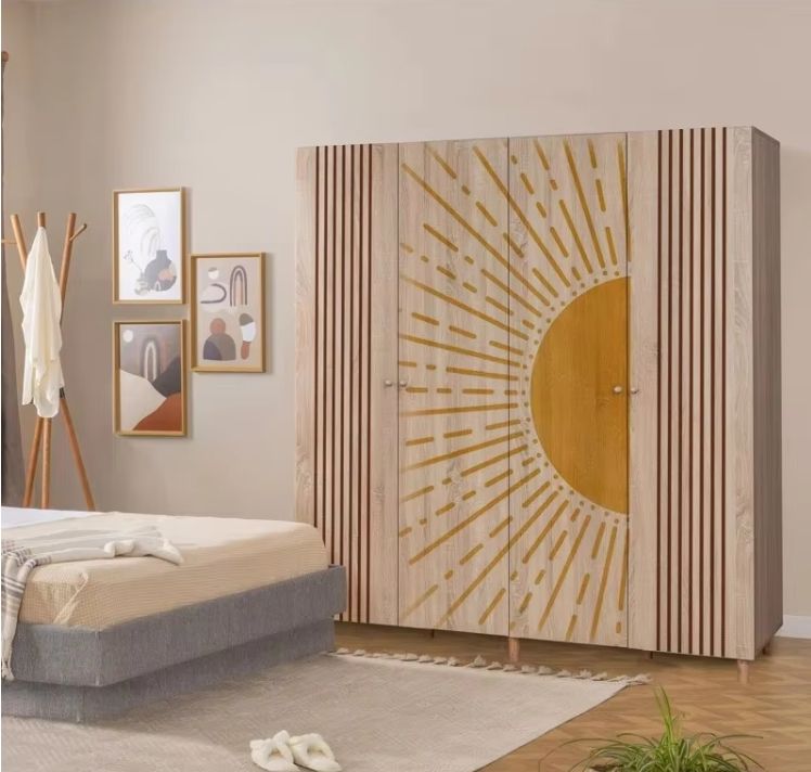 Customizable Art-Style Bedroom Wardrobe with Sticker Option