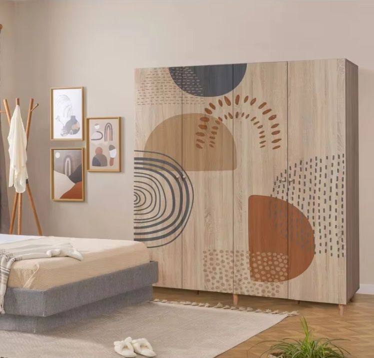 Customizable Art-Style Bedroom Wardrobe with Sticker Option