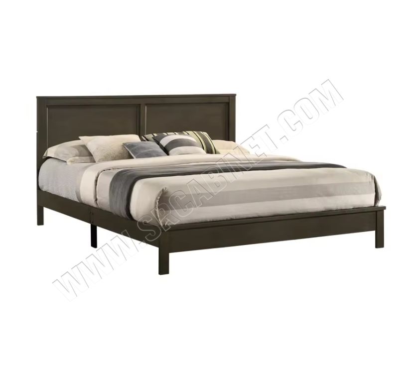 Solid Wood Bedroom Slat Bed Frame European Design All-Size for Living Room-Made of Rubber Wood and MDF