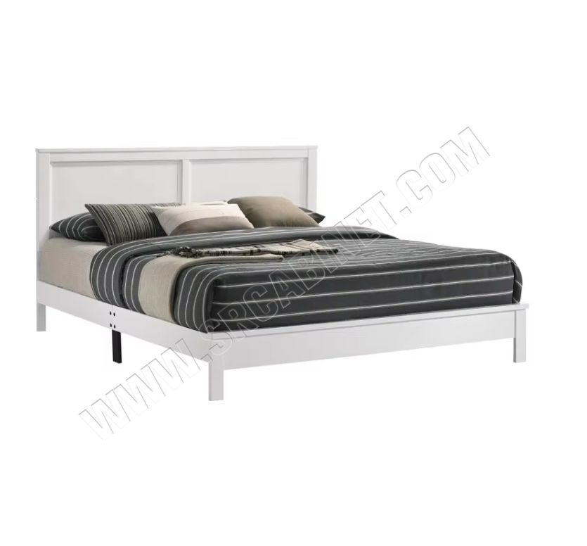 Solid Wood Bedroom Slat Bed Frame European Design All-Size for Living Room-Made of Rubber Wood and MDF