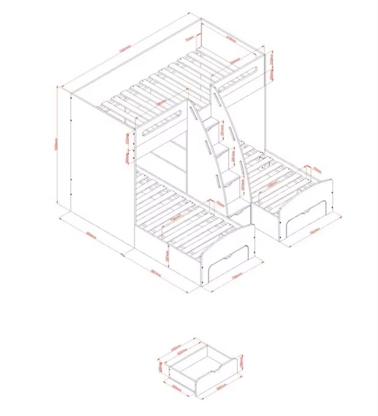 White/Oak Triple Bunk Bed Storage Wooden Beds Product Type