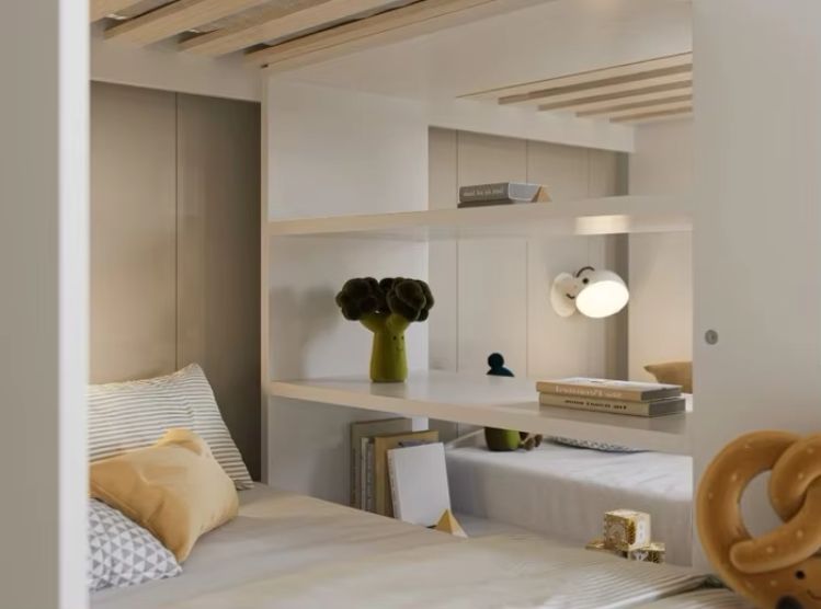 White/Oak Triple Bunk Bed Storage Wooden Beds Product Type
