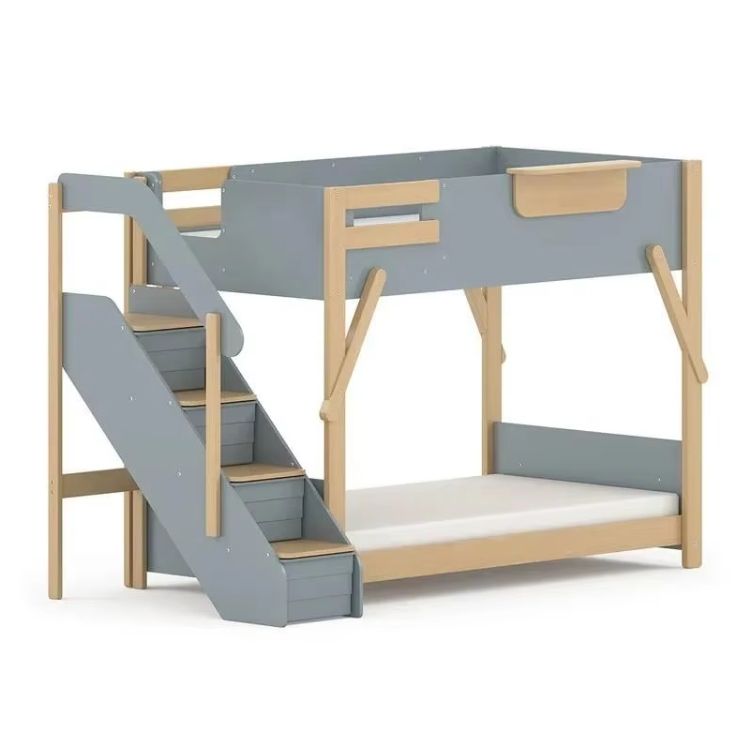 Solid Pine Wood King Single Bunk Bed with Staircase Kids Children's Home Furniture for Bedroom Use