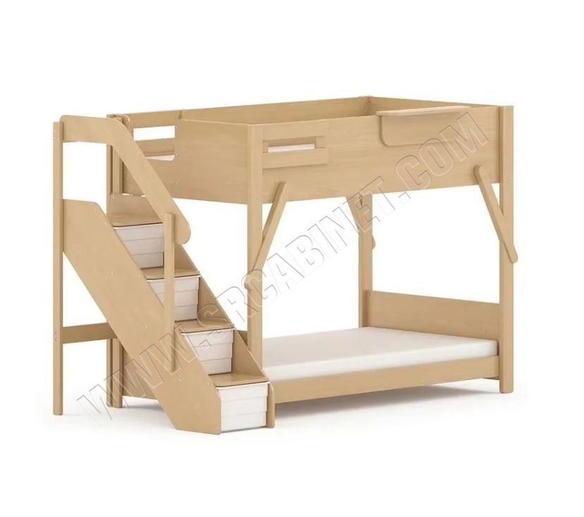 Solid Pine Wood King Single Bunk Bed with Staircase Kids Children's Home Furniture for Bedroom Use