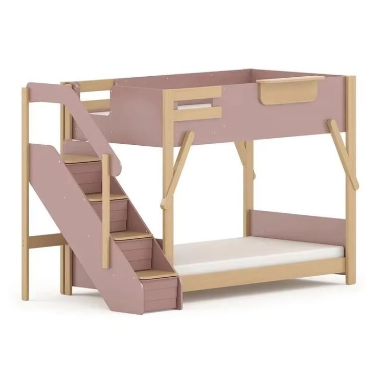 Solid Pine Wood King Single Bunk Bed with Staircase Kids Children's Home Furniture for Bedroom Use