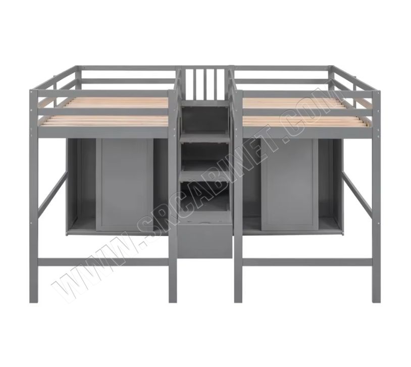 Double Loft Wooden Beds with 2 Wardrobes and Storage Stairs