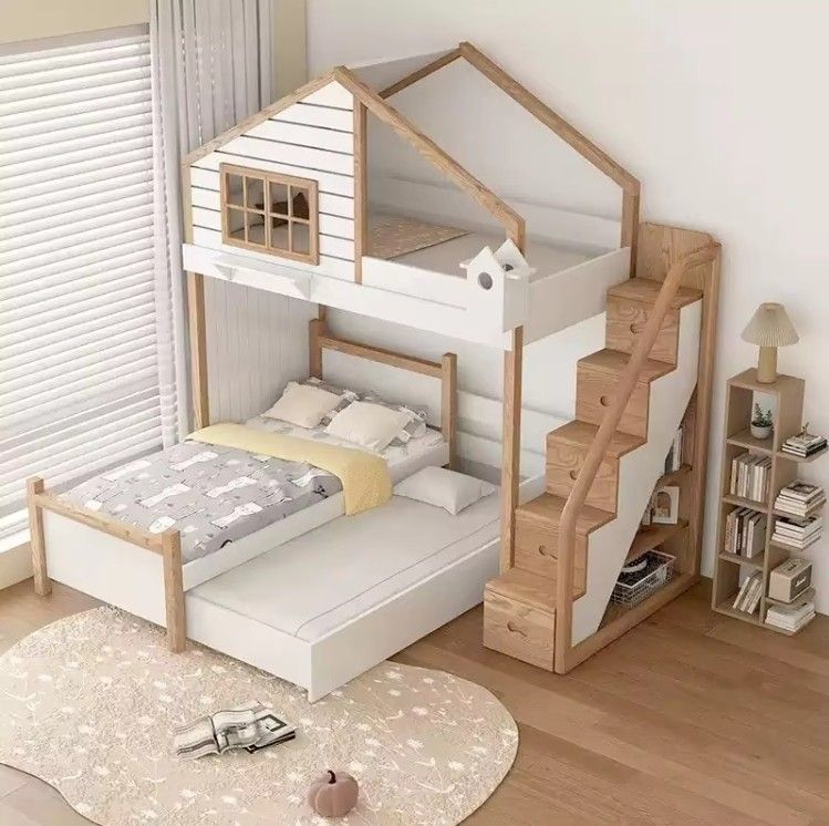 Modern Solid Wood Children's Treehouse Bed Half Height Elevated Mother-Child Bunk Bed Detachable Customized Features
