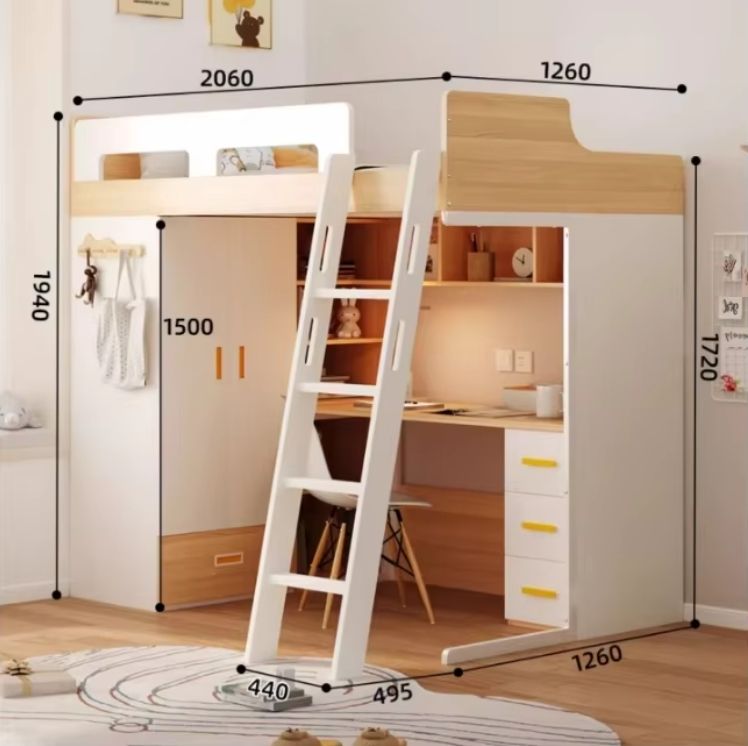Small Space Saving Combination Bed Girls Boys Study Room Bunk Bed Desk Kids Elevated Study Table