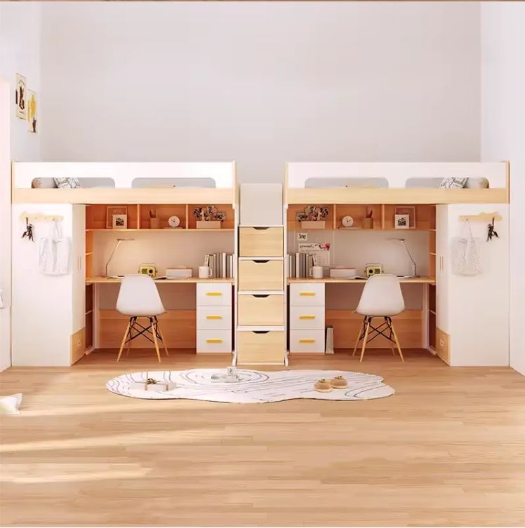 Small Space Saving Combination Bed Girls Boys Study Room Bunk Bed Desk Kids Elevated Study Table