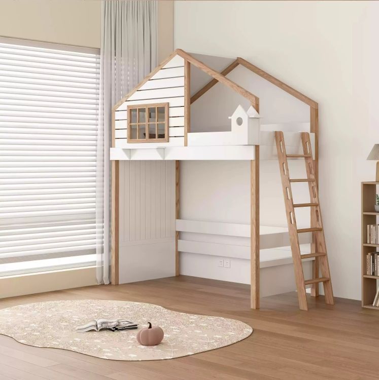 Modern Solid Wood Children's Treehouse Bed Half Height Elevated Mother-Child Bunk Bed Detachable Customized Features