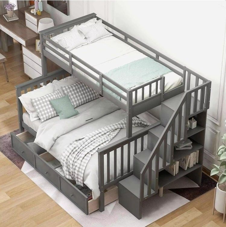Bedroom Furniture Twin-Over-Twin Modern Design Solid Wood Storage Children Three Bunk Bed Triple Bunk Bed for kids