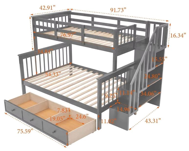 Bedroom Furniture Twin-Over-Twin Modern Design Solid Wood Storage Children Three Bunk Bed Triple Bunk Bed for kids